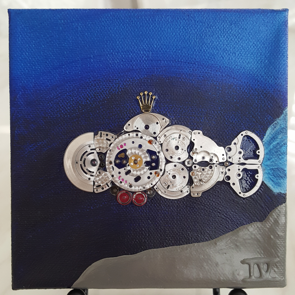 "Challenger 3135" - (5in by 5in) Rolex Submarine Watch Parts Painting